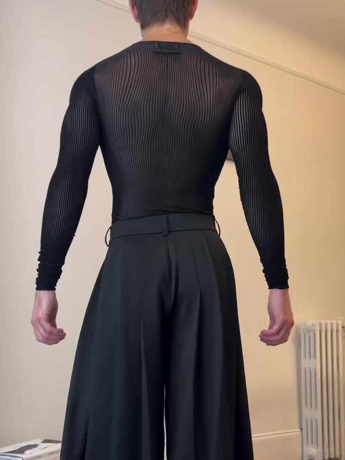Men’s Mesh Long Sleeve Top | Sheer | Black | Chic