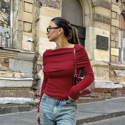Women’s Knitted Long Sleeve Top | Burgundy | Casual | Chic