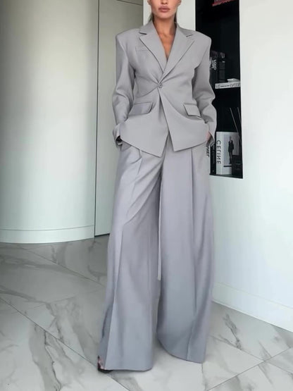 Women’s Two Piece Suit | Gray | Single Button | Elegant