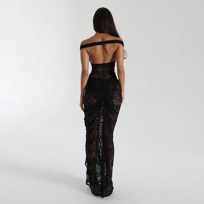 Women’s Sleeveless Backless Lace Maxi Dress | Pleated | Elegant | Party