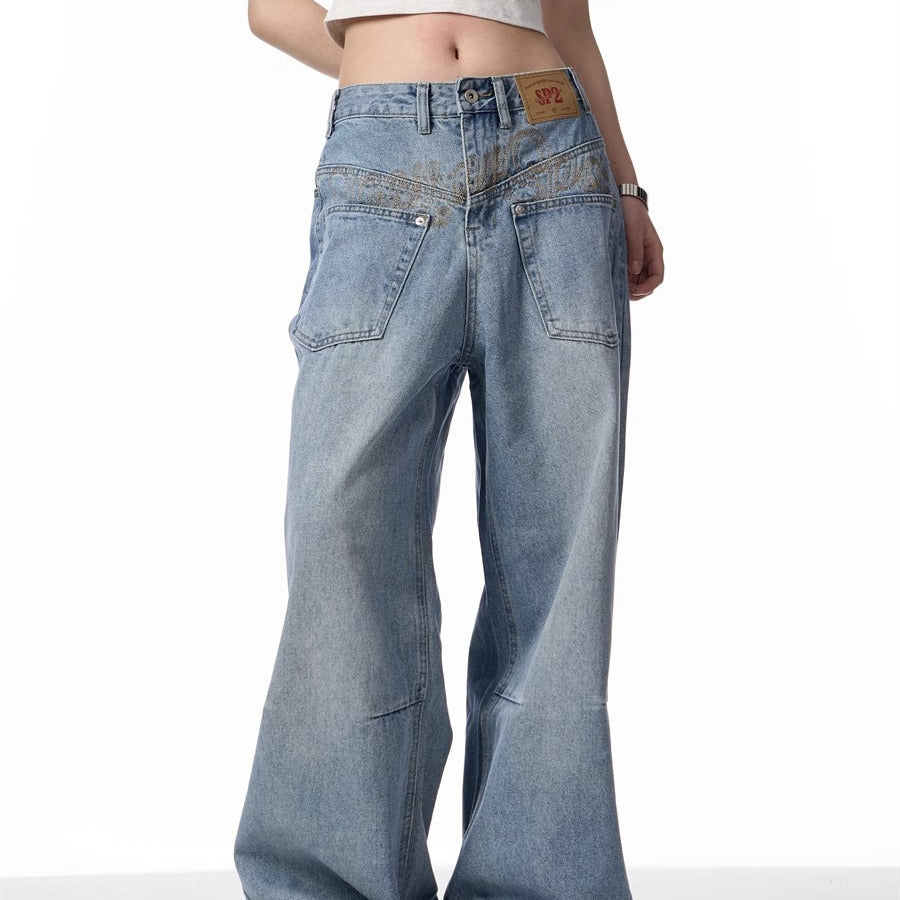 Women’s Reverse Design Washed Denim Jeans Bottoms | Retro | Streetwear | Casual