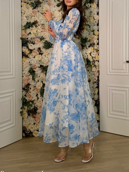 Women’s Butterfly Print V Neck Maxi Dress | Long Sleeve | Casual | Chic