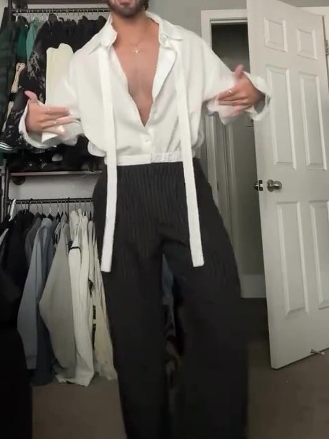Men’s Oversized Tie Front Shirt Top | White | Relaxed Fit | Casual