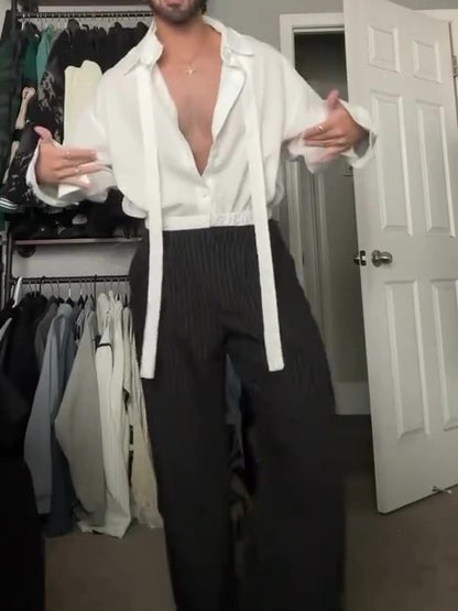 Men’s Oversized Tie Front Shirt Top | White | Relaxed Fit | Casual