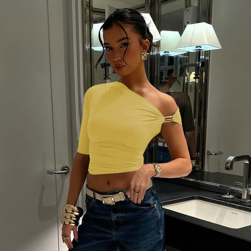 Women’s Asymmetric Pleated Crop Top | Slim Fit | Chic | Fashion