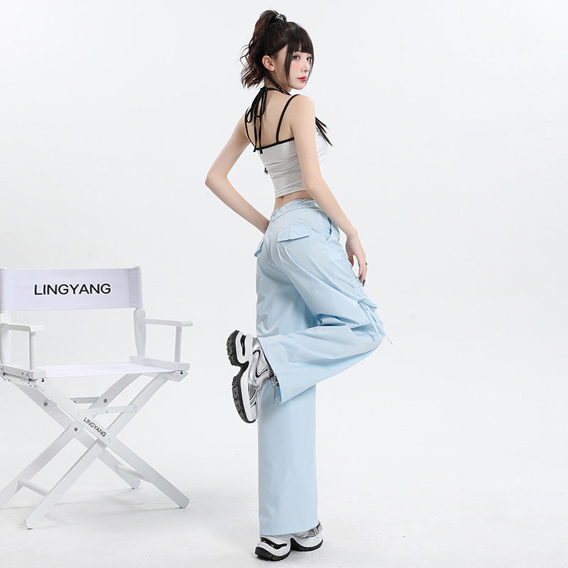 Women’s Straight Cargo Track Pants Bottoms | Wide Leg | Casual | Streetwear
