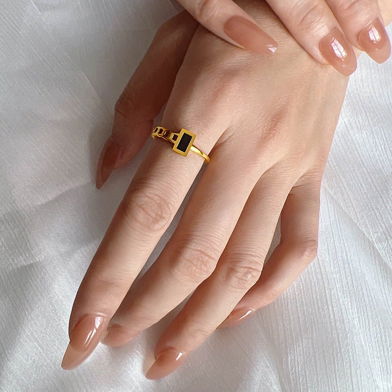Women’s Jewelry Rectangular Chain Open Ring | Black | Trendy | Gift