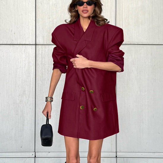Women’s Loose Mid Length Blazer Outerwear | Burgundy | Casual | Chic