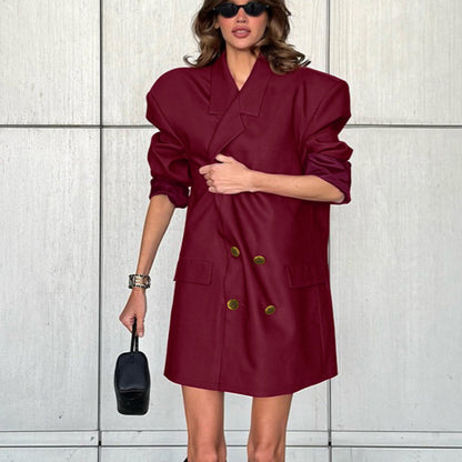 Women’s Loose Mid Length Blazer Outerwear | Burgundy | Casual | Chic