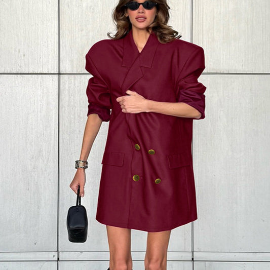 Women’s Loose Mid Length Blazer Outerwear | Burgundy | Casual | Chic