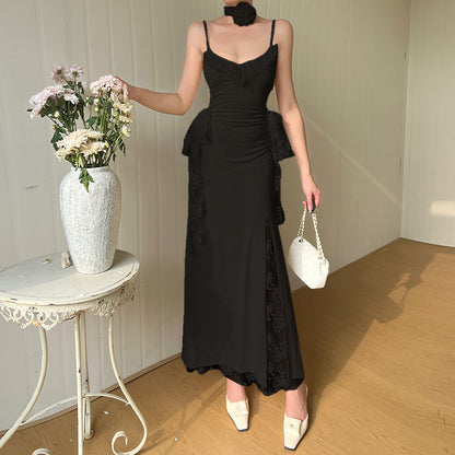 Women’s Strap Lace Slit Maxi Dress | Elegant | Patchwork | Party