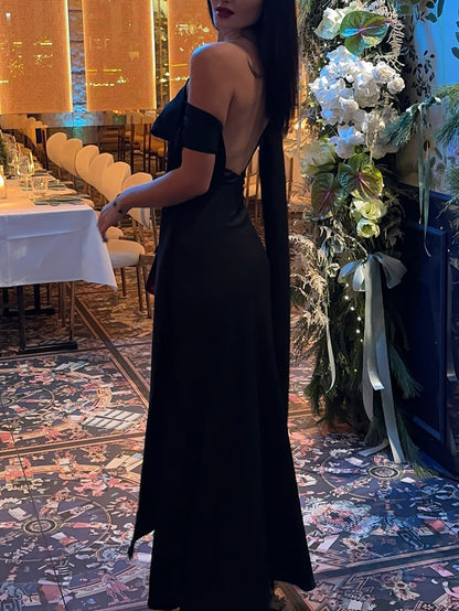 Women’s One Shoulder Backless Maxi Dress | Black | Elegant | Party