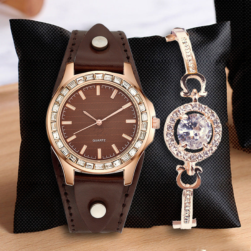 Women’s Full Diamond Quartz Watch Set | Light Luxury | Elegant | Fashion