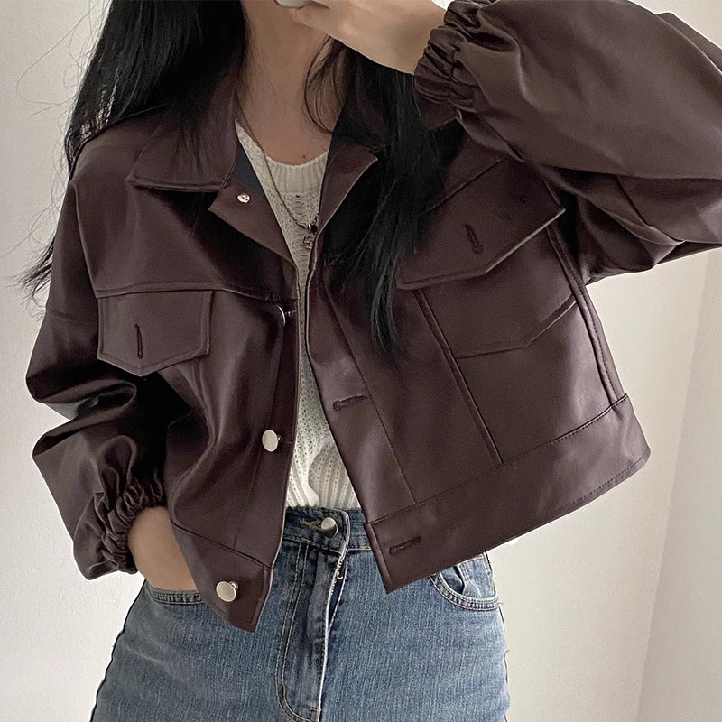 Women’s Short PU Leather Jacket Outerwear | Versatile | Casual | Chic