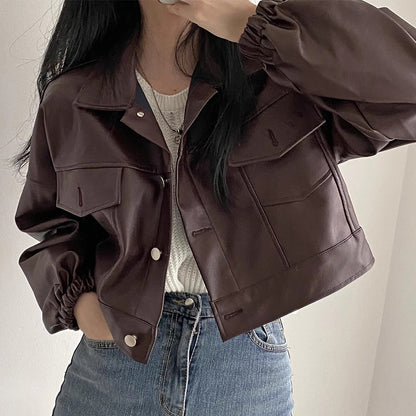 Women’s Short PU Leather Jacket Outerwear | Versatile | Casual | Chic