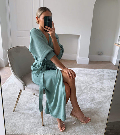 Women’s V Neck Sweater Maxi Dress | Casual | Knit | Winter