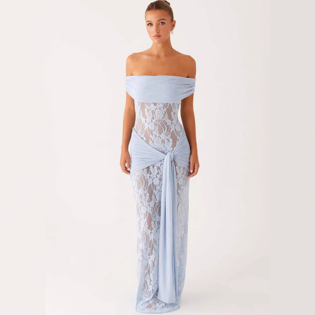 Women’s Lace Cutout Ribbon Maxi Dress | Elegant | Party | Evening
