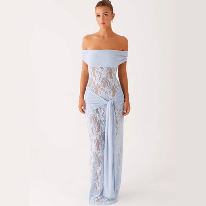 Women’s Lace Cutout Ribbon Maxi Dress | Elegant | Party | Evening