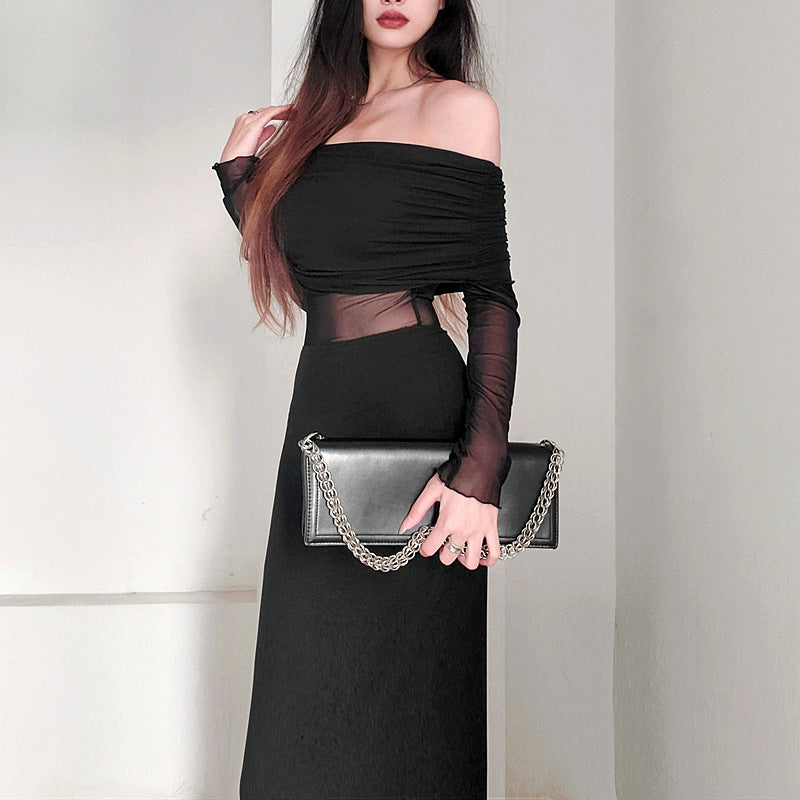 Women’s Off Shoulder Pleated Long Sleeve Maxi Dress | Winter | Elegant | Party