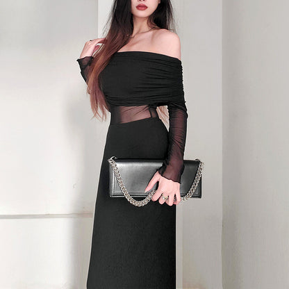 Women’s Off Shoulder Pleated Long Sleeve Maxi Dress | Winter | Elegant | Party