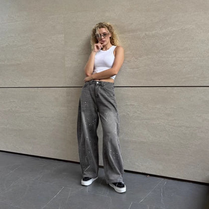 Women’s Washed Bleached High Waist Pants Bottoms | Designer Style | Casual | Chic