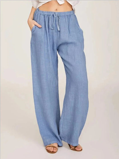 Women’s Cotton Linen Bottom – Solid High Waist Wide Leg Pants, Casual Loose Breathable Yoga Trousers