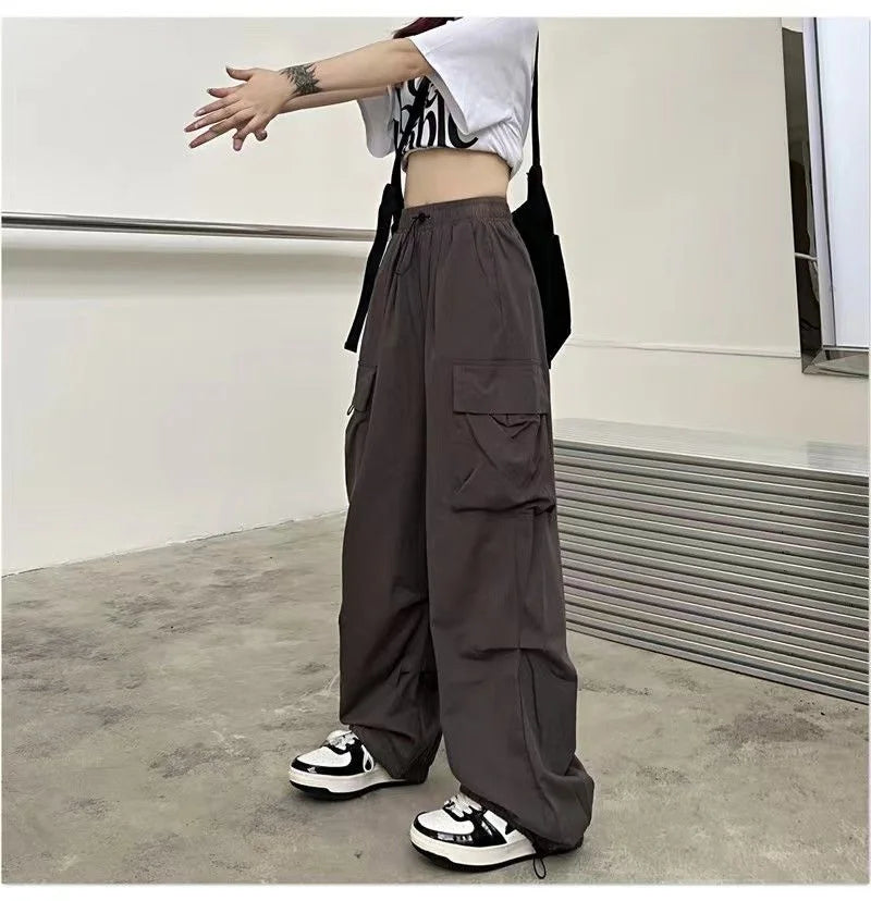 Women’s Low-Waist Wide-Leg Jogger Pants – Solid Color Baggy Trousers Y2K Streetwear Oversized Sweatpants