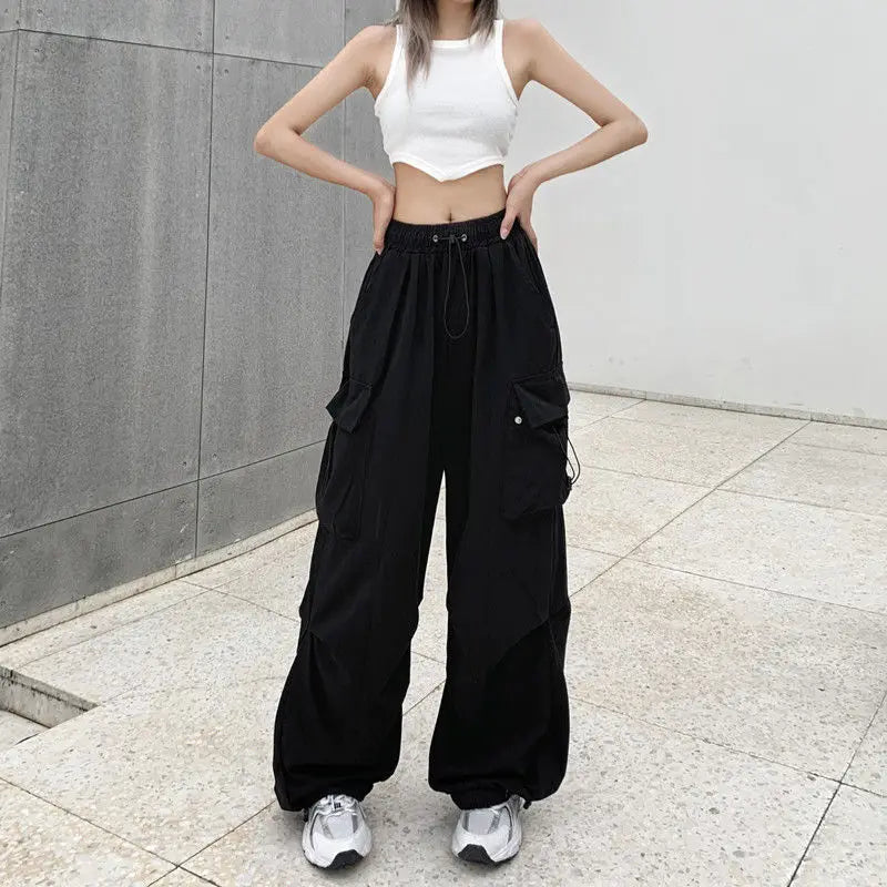Women’s Low-Waist Wide-Leg Jogger Pants – Solid Color Baggy Trousers Y2K Streetwear Oversized Sweatpants