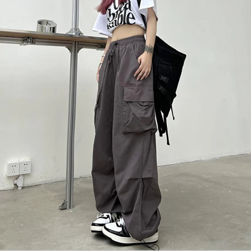 Women’s Low-Waist Wide-Leg Jogger Pants – Solid Color Baggy Trousers Y2K Streetwear Oversized Sweatpants