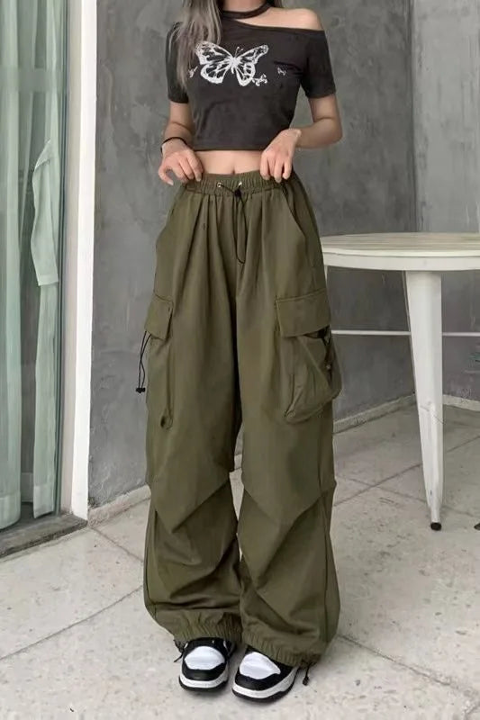 Women’s Low-Waist Wide-Leg Jogger Pants – Solid Color Baggy Trousers Y2K Streetwear Oversized Sweatpants