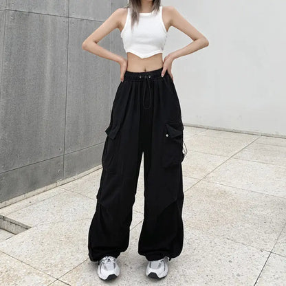Women’s Low-Waist Wide-Leg Jogger Pants – Solid Color Baggy Trousers Y2K Streetwear Oversized Sweatpants