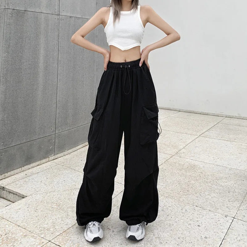 Women’s Low-Waist Wide-Leg Jogger Pants – Solid Color Baggy Trousers Y2K Streetwear Oversized Sweatpants