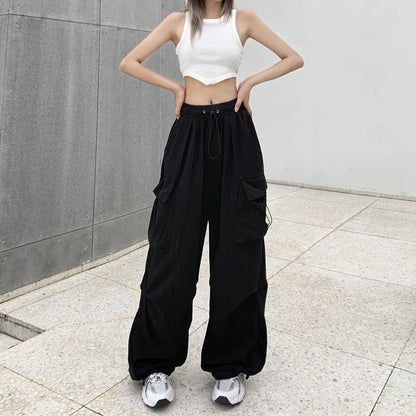 Women’s Low-Waist Wide-Leg Jogger Pants – Solid Color Baggy Trousers Y2K Streetwear Oversized Sweatpants