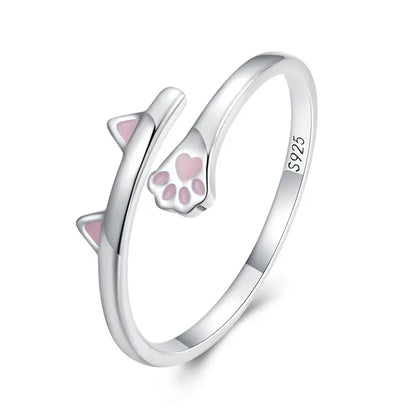 Women’s 925 Sterling Silver Cat Ring – Adjustable Animal Open Band Jewelry Gift