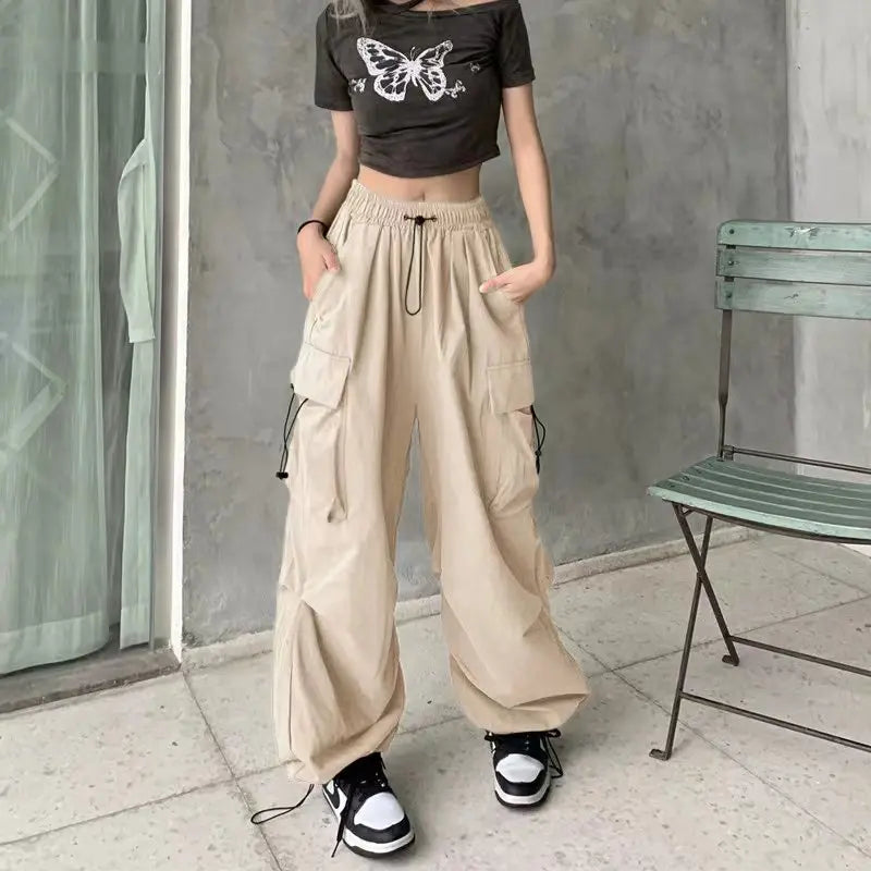 Women’s Low-Waist Wide-Leg Jogger Pants – Solid Color Baggy Trousers Y2K Streetwear Oversized Sweatpants