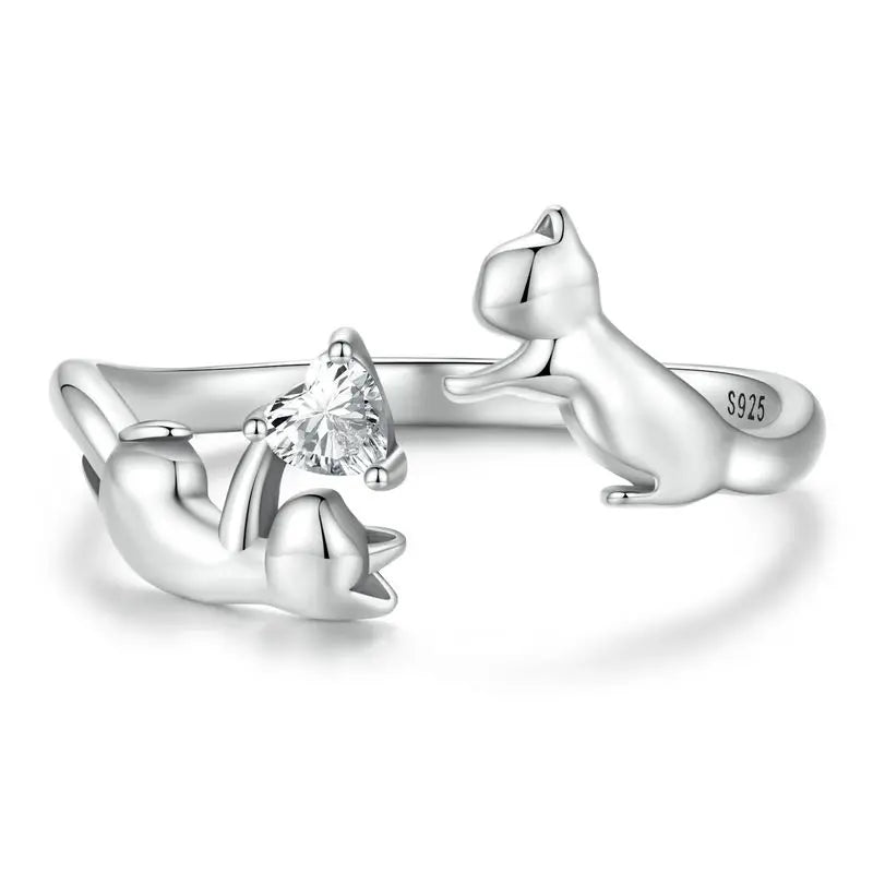 Women’s 925 Sterling Silver Cat Ring – Adjustable Animal Open Band Jewelry Gift