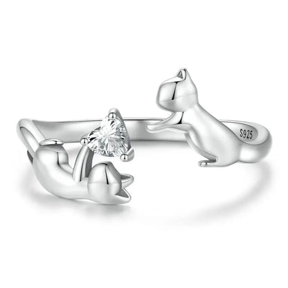 Women’s 925 Sterling Silver Cat Ring – Adjustable Animal Open Band Jewelry Gift