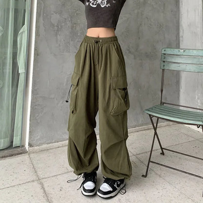 Women’s Low-Waist Wide-Leg Jogger Pants – Solid Color Baggy Trousers Y2K Streetwear Oversized Sweatpants