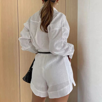 Women’s Button Casual Summer Set | Simple Long Sleeve Shirt Style Matching Set