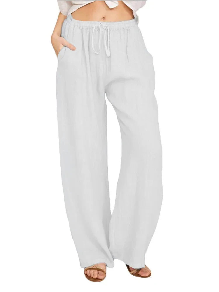 Women’s Cotton Linen Bottom – Solid High Waist Wide Leg Pants, Casual Loose Breathable Yoga Trousers