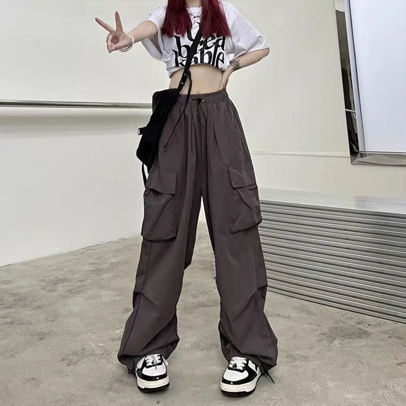 Women’s Low-Waist Wide-Leg Jogger Pants – Solid Color Baggy Trousers Y2K Streetwear Oversized Sweatpants