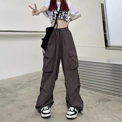 Women’s Low-Waist Wide-Leg Jogger Pants – Solid Color Baggy Trousers Y2K Streetwear Oversized Sweatpants