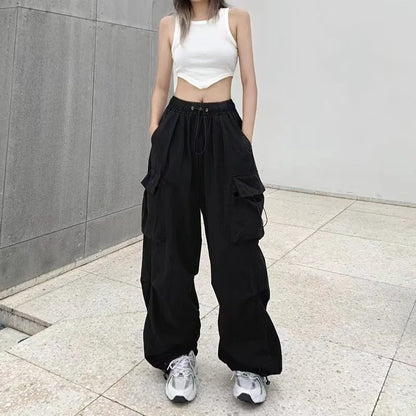 Women’s Low-Waist Wide-Leg Jogger Pants – Solid Color Baggy Trousers Y2K Streetwear Oversized Sweatpants