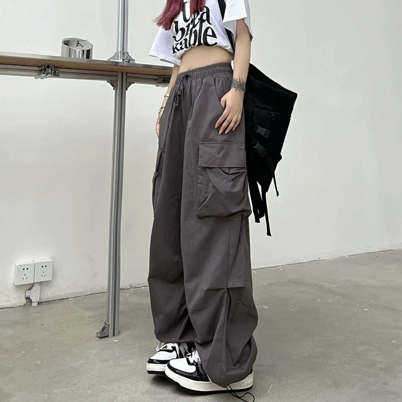 Women’s Low-Waist Wide-Leg Jogger Pants – Solid Color Baggy Trousers Y2K Streetwear Oversized Sweatpants