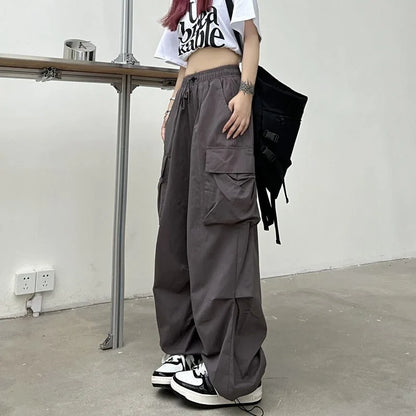 Women’s Low-Waist Wide-Leg Jogger Pants – Solid Color Baggy Trousers Y2K Streetwear Oversized Sweatpants