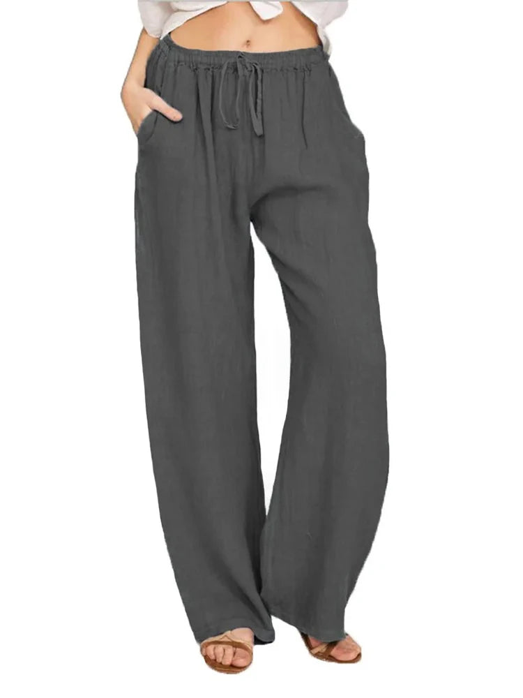 Women’s Cotton Linen Bottom – Solid High Waist Wide Leg Pants, Casual Loose Breathable Yoga Trousers