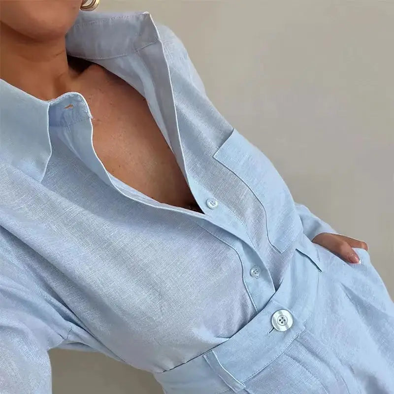Women’s Button Casual Summer Set | Simple Long Sleeve Shirt Style Matching Set