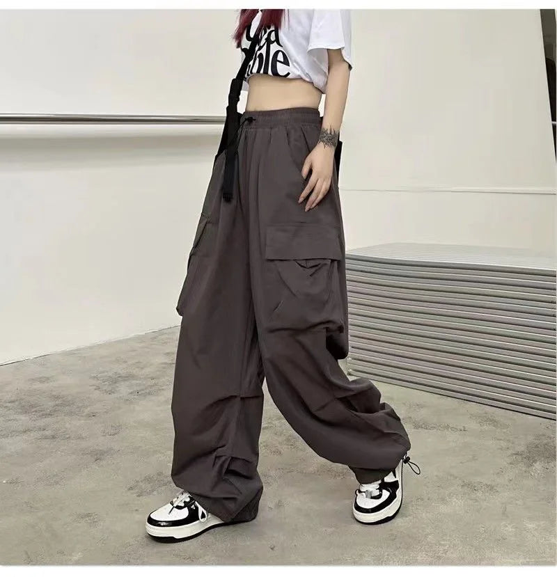 Women’s Low-Waist Wide-Leg Jogger Pants – Solid Color Baggy Trousers Y2K Streetwear Oversized Sweatpants