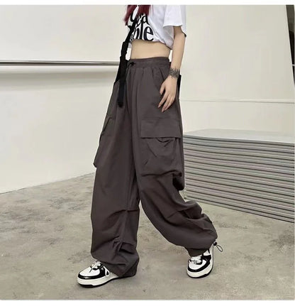 Women’s Low-Waist Wide-Leg Jogger Pants – Solid Color Baggy Trousers Y2K Streetwear Oversized Sweatpants