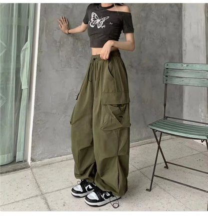 Women’s Low-Waist Wide-Leg Jogger Pants – Solid Color Baggy Trousers Y2K Streetwear Oversized Sweatpants